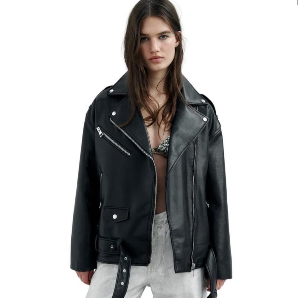 Zara oversized leather biker jacket